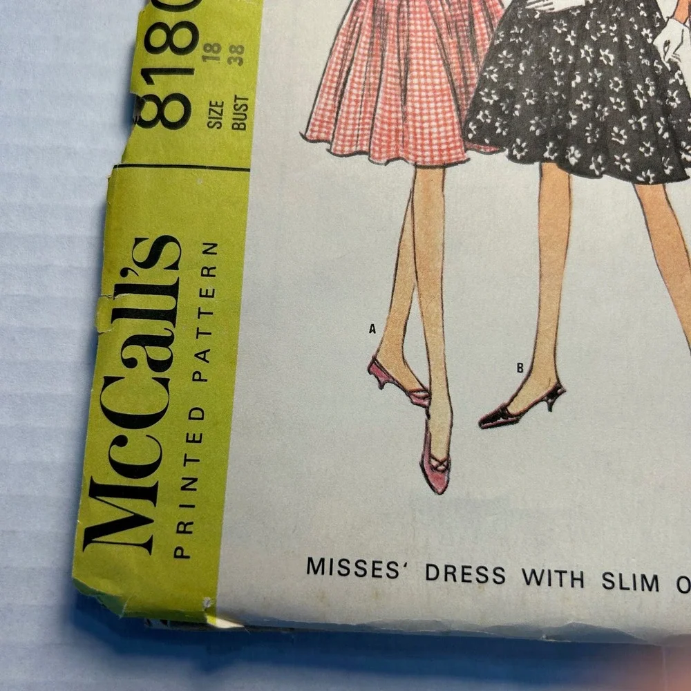 McCalls Vintage 1960's Pattern #8180 Misses Dress With Full‎ or Slim Skirt Sz 18